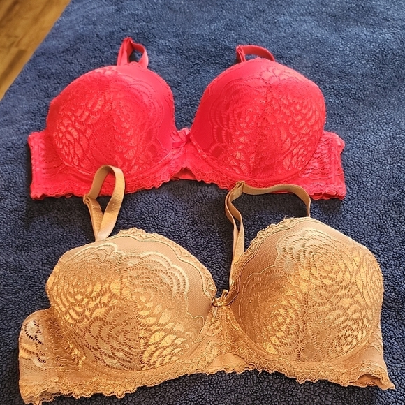 Elegant Lace Underwire Bra Set - Red and Tan - Picture 1 of 7